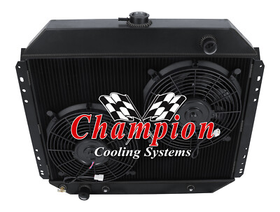 Atom 3 Row Black Finish Radiator,12'' Fans for 1968-1979 Ford F-250 Coyote Swap