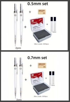 2x Druckbleistift mit 1000 St. austauschbare Bleistiftminen 0,5 mm 0,7 mm