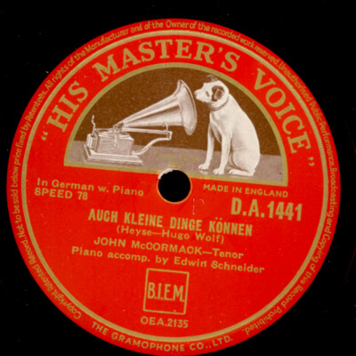 JOHN McCORMACK -TENOR- Hugo Wolf: Auch kleine Dinge können/ Herr ...  78rpm S057