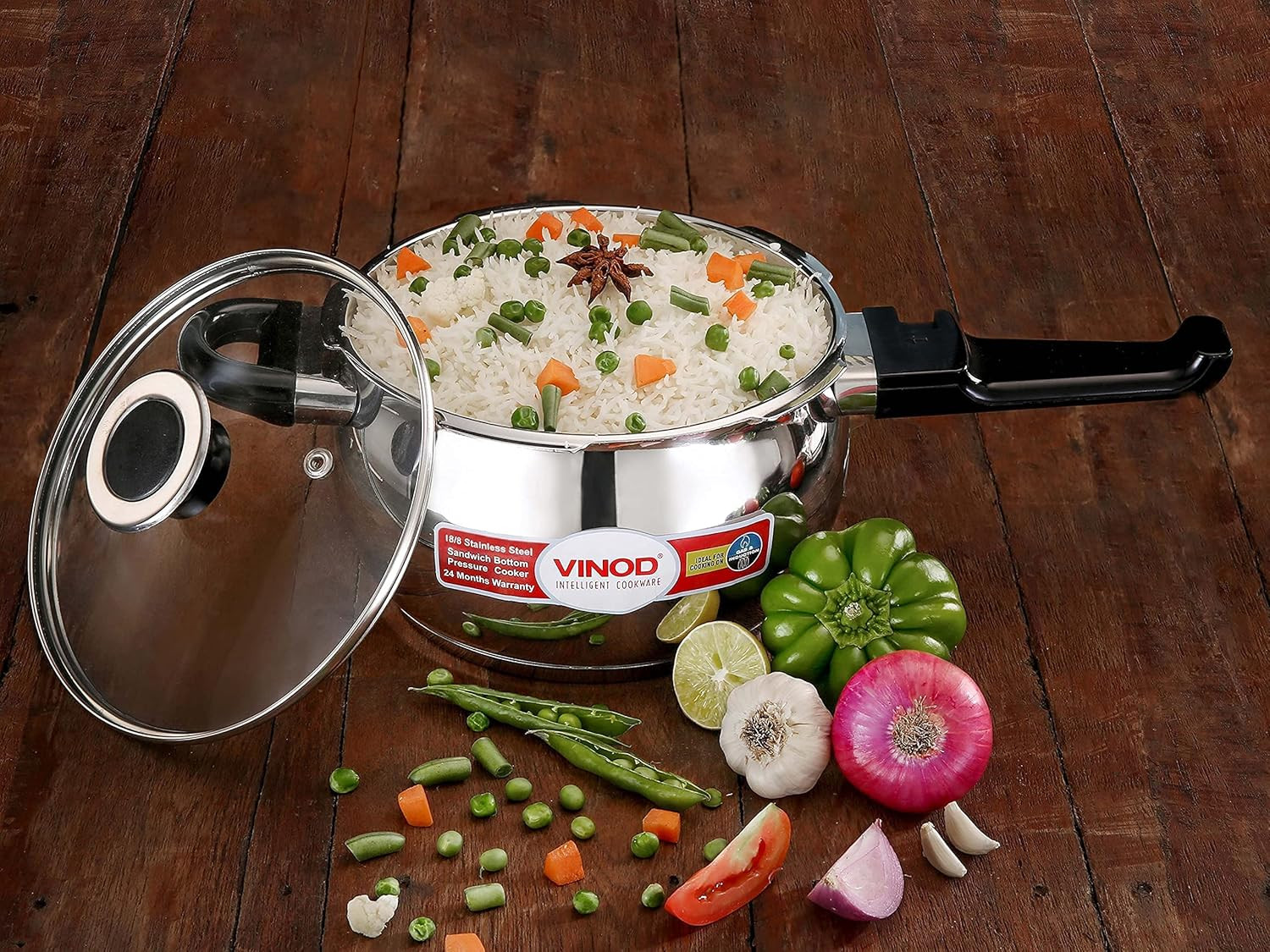 Stainless Steel Pressure Cooker with Glass Lid - 3.5L for Indian Cooking