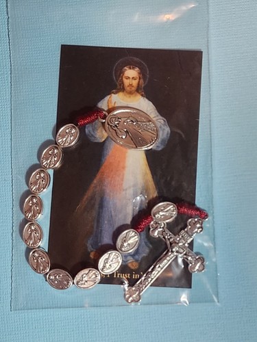 Divine Mercy One Decade Rosary - Medal Bead & Cord Construction - 1" DM Medal 8" - Picture 2 of 10