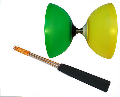 Henrys Vision Free Diabolo GRÜN-GELB mit Kugellager/Freilauf + Henys Alustäbe 