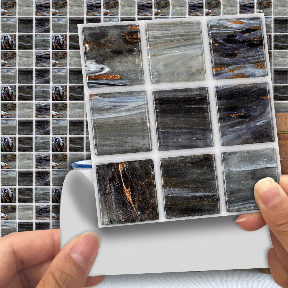 18 X DIY Mosaic Tile Stickers Transfers Bathroom Marble Texture Effect Kitchen