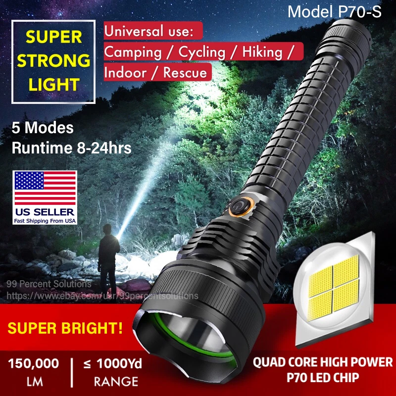 Super Bright 150000LM 90W LED Tactical Flashlight Rechargeable
