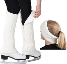 CRS Cross Leg Warmers and Headband Set for Figure Skating. White - Long