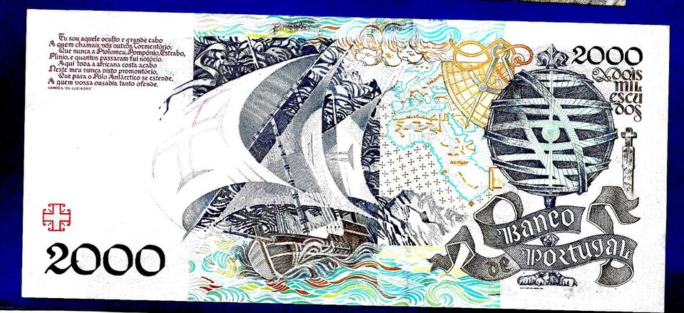 RARE GEM UNC Portugal P186c(4) 2000 Escudos BARTOLOMEU DIAS Beleza ...