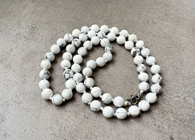 A+ Natürliche weiße Howlith glatte runde Edelstein Perlen Halsketten 24 Zoll ... - Bild 2 von 4