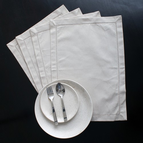 Cotton Hemstitch Placemats Beige 4/pack - Picture 2 of 5