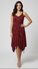 Vintage Y2K Sue Wong Beaded Floral Burgundy Fairy Dress 8