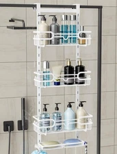Over The Door Shower Caddy - 4 Tier Adjustable Hanging Organizer Shelf with