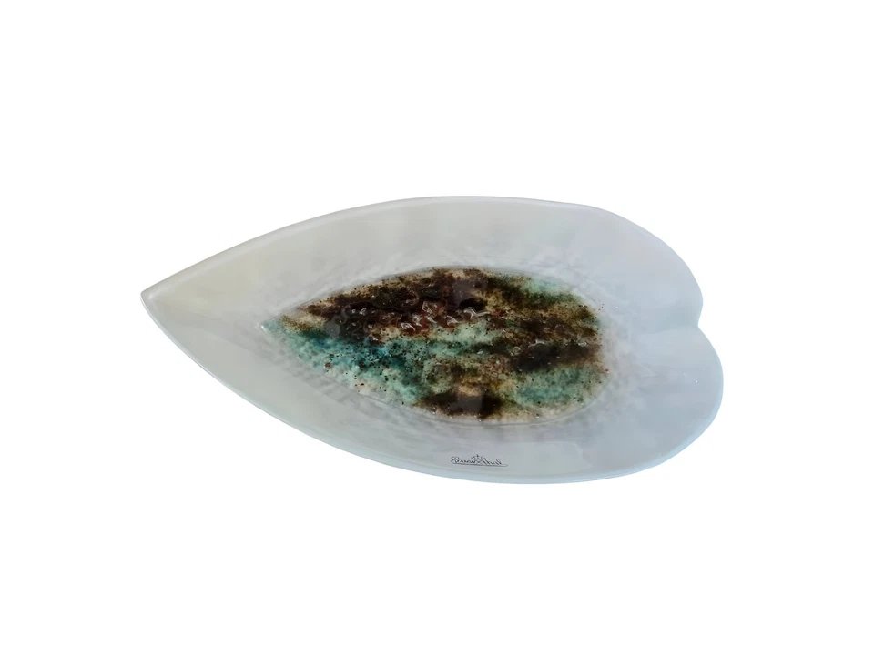 Rosenthal Studio-Line Frosted Art Glass Leaf Platter 15" MCM Multicolor - Image 3 of 4