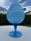 Vintage Empoli Italian Cased Glass Brandy Snifter Blue w/Twisted Stem 10" MCM