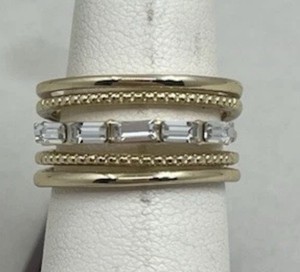 VTG Sterling Silver USA 925 gold multi-row stacking ring gold bands Sz 7 4.6g