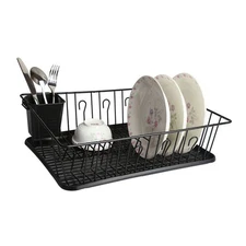 17.5 Inch Black Dish Rack with Plate Positioners & Detachable Utensil Holder