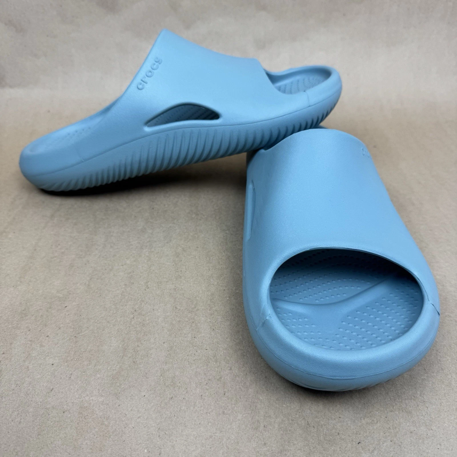 Crocs Mens Recovery Slides Teal Blue Slip On Sandals Mellow Waterproof Size 11