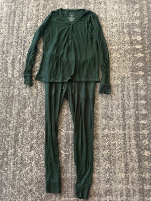 WOMENS Posh Peanut Pine Green Waffle Bamboo Pajama Set - SMALL