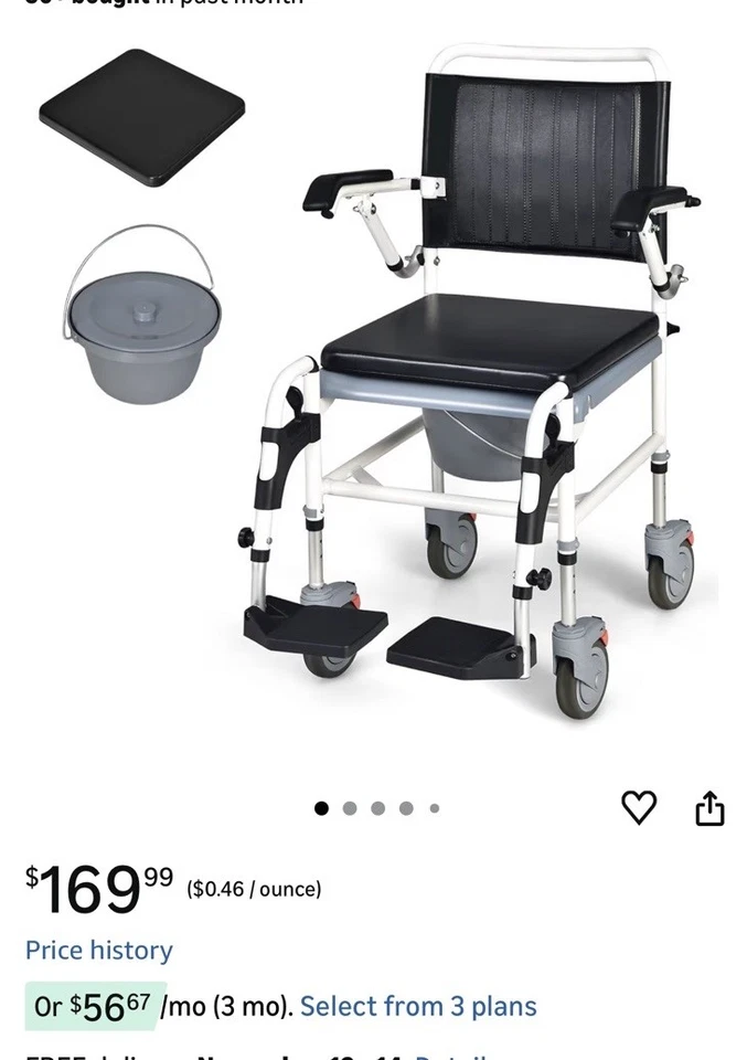 Giantex 4-in-1 Bedside Commode Shower Wheelchair, Commode Chair - Image 2 of 4