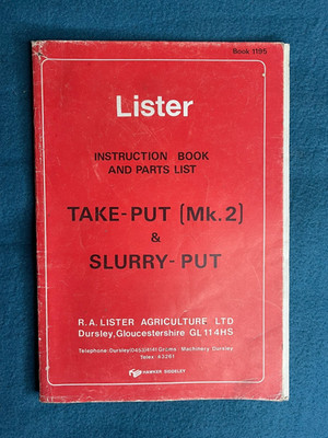 Lister Take Put Mk2 Ballenlader & Gülle Put Anleitungsbuch & Teileliste 1974