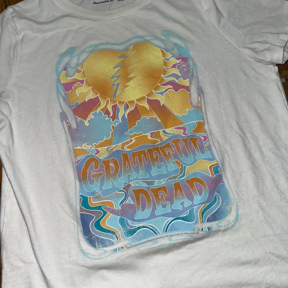 Camiseta Abercrombie Niños Niños 13/14 Blanca Manga Corta Grateful Dead Gráfico Camiseta Foto 3 de 4