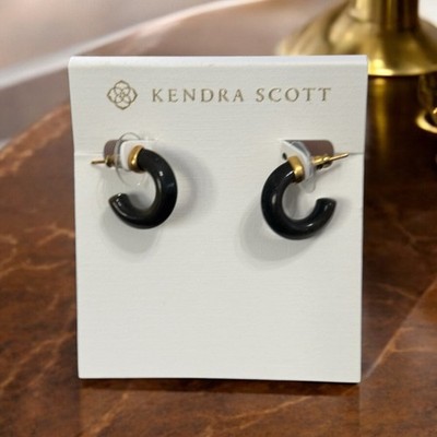 NWT! Kendra Scott Mikki Huggie Earrings in Vintage Golden Obsidian (MSRP $58)