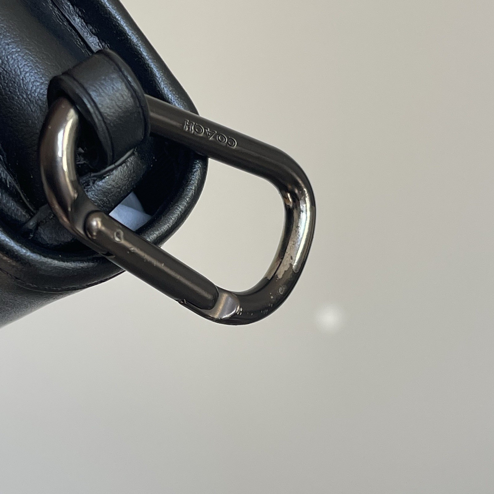 Coach Heritage Turnlock Bag Charm Key Fob Black Leather C3163 VGC