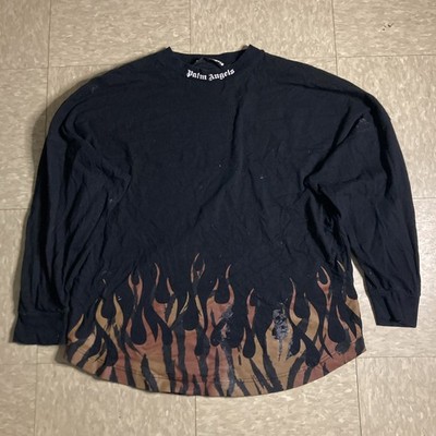 Palm Angels Long Sleeve Flame Black Graphic T Shirt Men s Small 