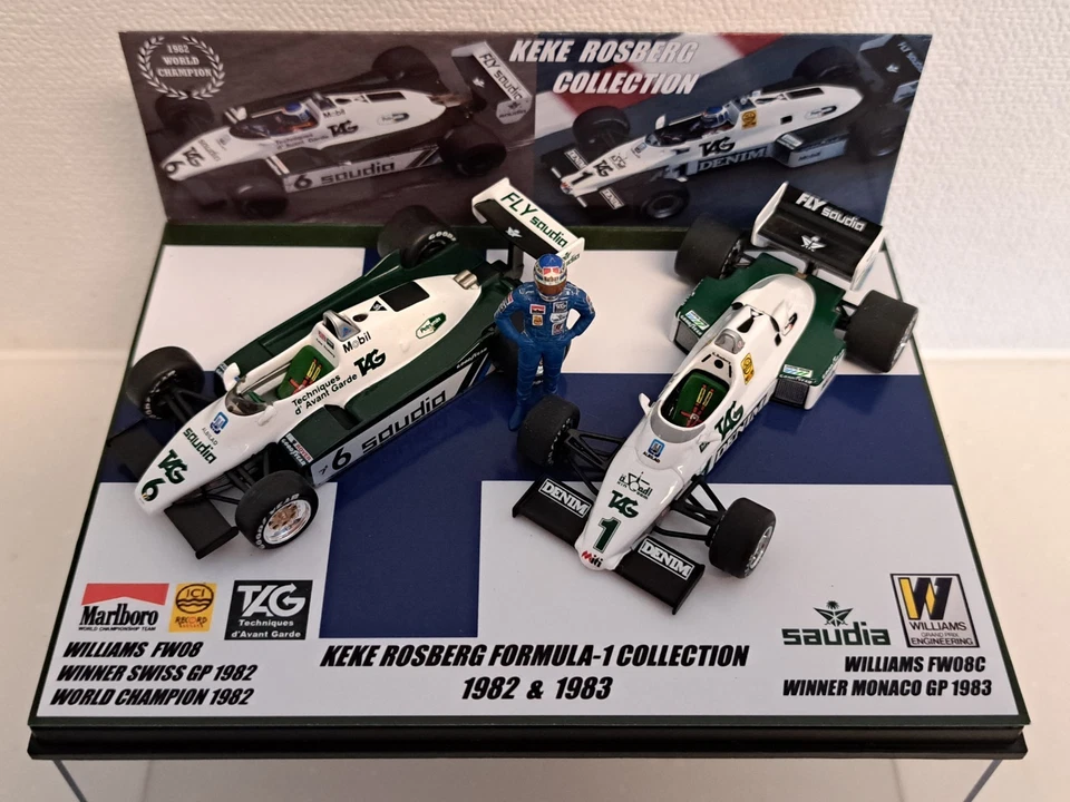 SET 2 AUTO 1:43 KEKE ROSBERG WILLIAMS FW08 1982 CAMPIONE DEL MONDO FW08C... - Immagine 2 di 4