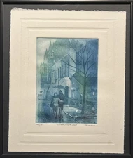 Alain Lacaze (Canadian)- Signed, Numbered Etching -Ballade Sous La Pluie(Quebec)