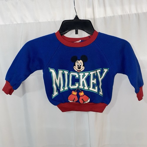 Vintage 80s Mickey Mouse Boxing Disney Sweatshirt Toddler Blue - Picture 1 of 4