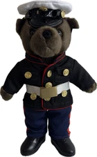 Bear Forces US Marine Corps (USMC) Dress Blues 10in Mini Brown Teddy Bear (New)