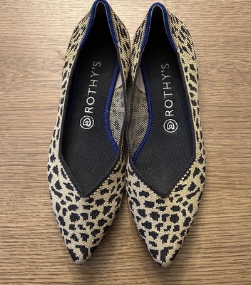 Rothys Retired Leopard Animal Print Point Toe Slip On Knit Flat Shoes Womens 8.5