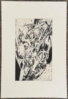 Wolff Buchholz stone mask slide etching 1964 autographed and dated