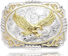 Vintage Belt Buckles for Men, Golden Soaring Eagle Bull Large Western Belt Buckl