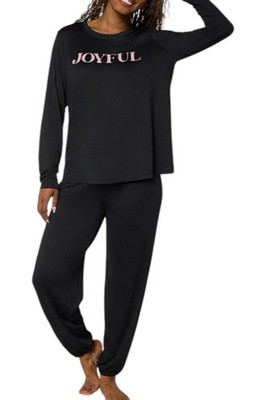 AnyBody Women's Lush Jersey Message Top & Jogger Set Black