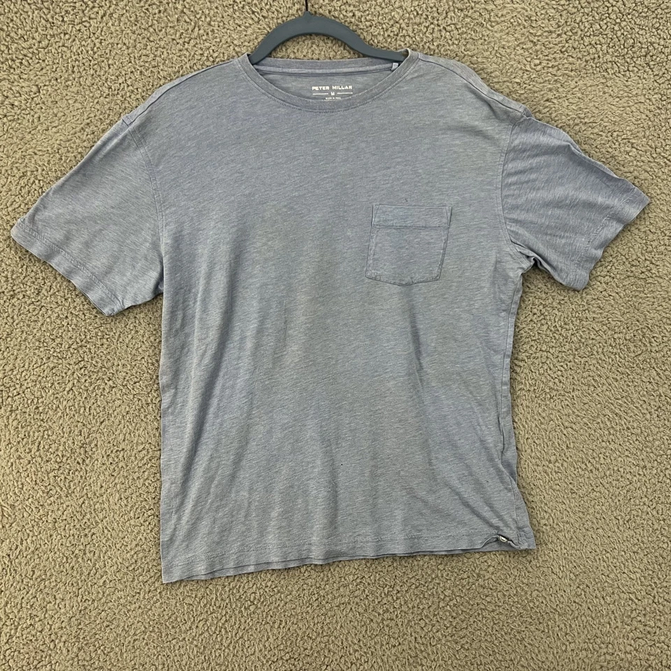 Camisa Peter Millar Para Hombre Mediana Azul Bolsillo Camiseta Informal Modal Foto 2 de 4