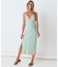 Spell & The Gypsy Ocean Dress Size S Lace Slip Seafoam Bias Cut Satin Midi