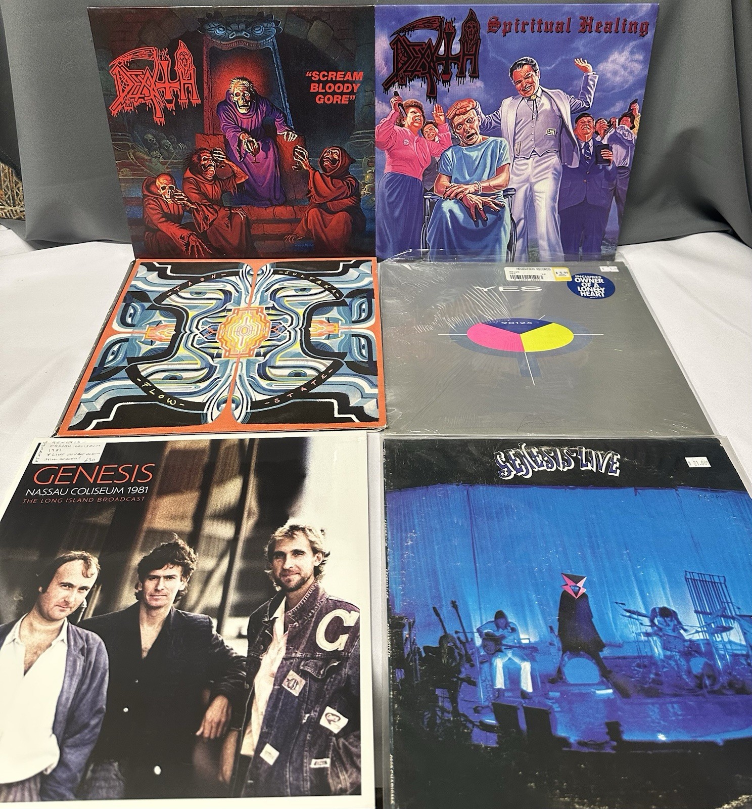 54 Vinyl Records + Victrola Turntable Lot – Rock, Metal, Genesis, Nirvana, Death-image