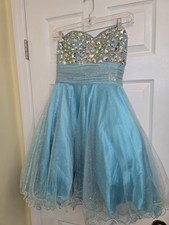 Elegant Tiffany  s Blue Prom Event Cocktail Sequins Formal Mini Dress Size 6