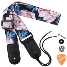Floral Style Ukulele Shoulder Straps with Leather Ends for Soprano Concert Tenor
