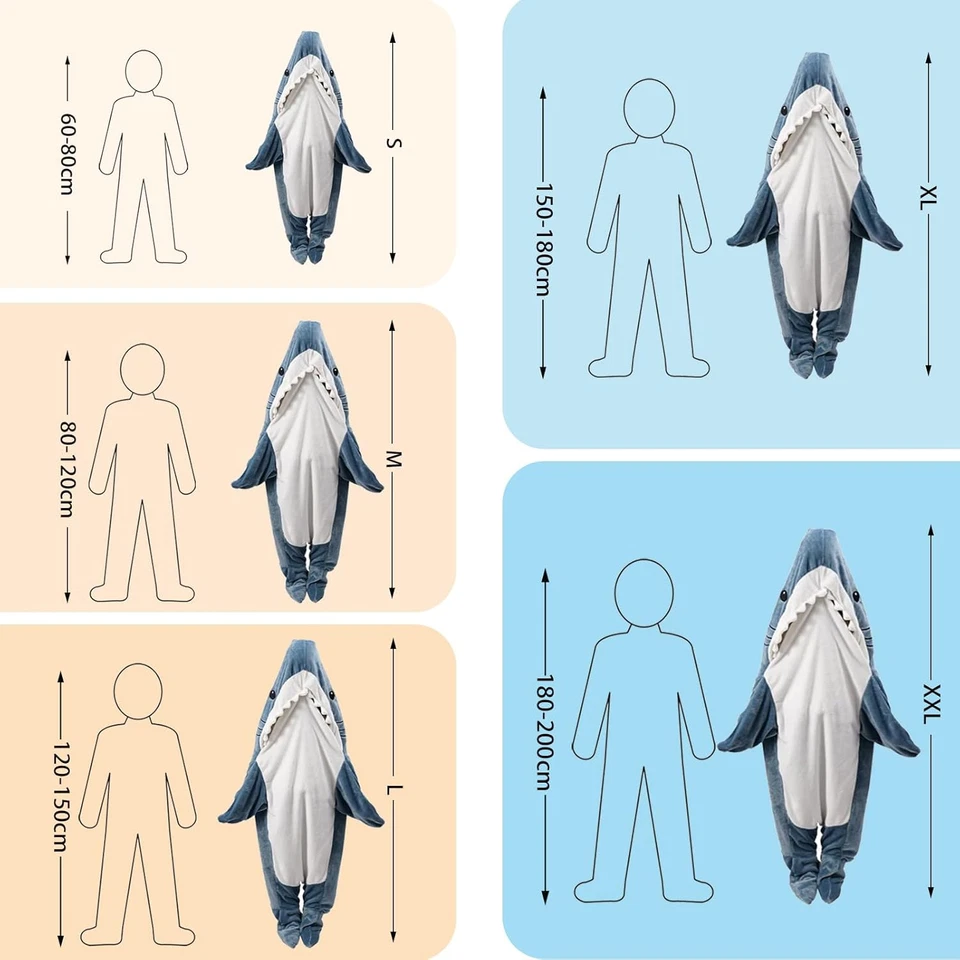 Coperta Squalo - in Morbidissima E Accogliente Flanella Con Cappuccio, Tuta, Cop - Immagine 2 di 4