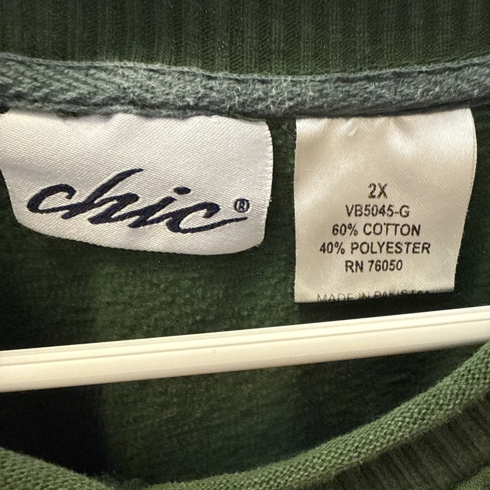 Chico's Women's Sweatshirt Xmas Holiday Size 2X Long Sleeve Green embroidered - Image 3 of 4