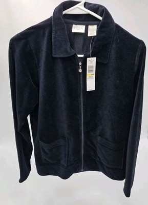 Erika Petite Womens Black Zip Corduroy Jacket Blazer Cardigan Size PM Petite Med