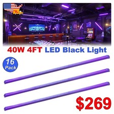 16 Pack 4FT 40W LED UV Black Light Fixture Plug in and Play for Party Room D cor