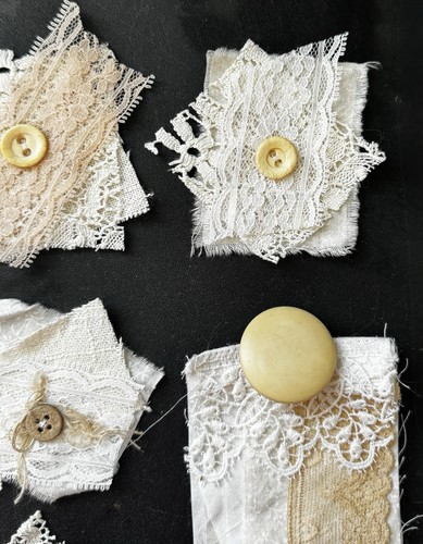 Junk Journal Snippet Cluster Embellishment Fabric Lace Buttons Vintage Antique - Picture 3 of 18