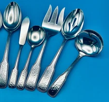 6 Pc International MADISON Hostess Serving Set Deluxe Hammered Stainless