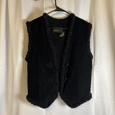 Clean Lines Women's Suede Vest Sherpa Lined Western Boho Whimsy 90s Black Size M