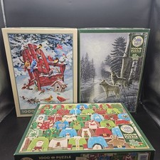 Cobble Hill Puzzle Lot of 3 Winter Christmas Theme 1000 Pieces COMPLETE