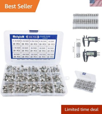 300 Pcs 15 Values 5 x 20mm Fast-Blow Glass Fuse Assortment, 250V 0.1A/ 0.25A/...