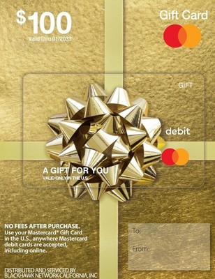 MasterCard Physical Gift Card   $100 (plus $5.95 Purchase Fee)