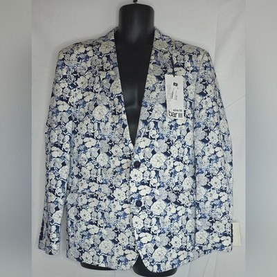 BAR III Mens Navy Single Breasted Floral Blazer Sport Coat Size 42R NWT BZ-3208